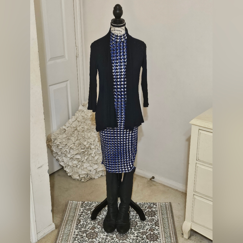 Forever 21 Dark Blue Houndstooth Bodycon Midi Dress